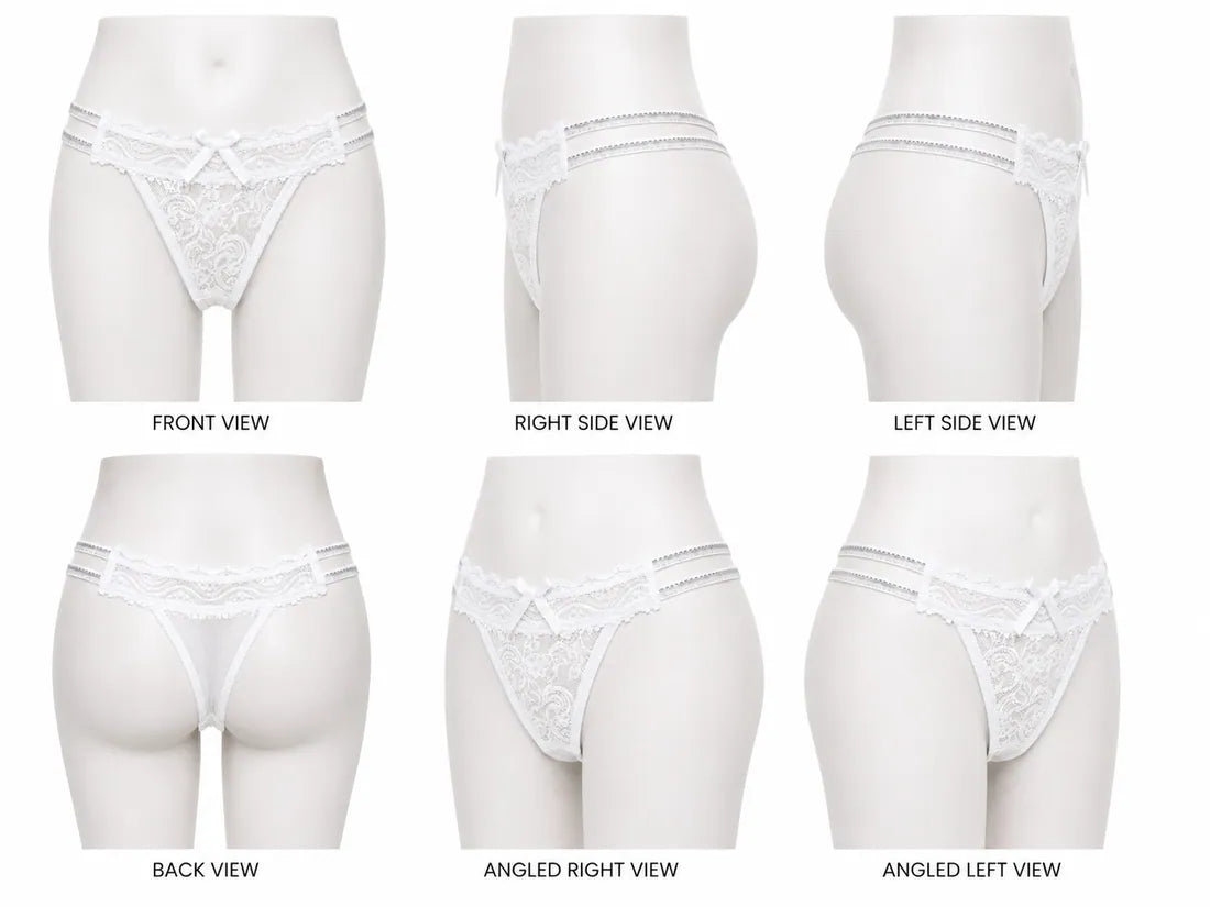 Scalloped Lace Ribbon Thong in White, photo 3