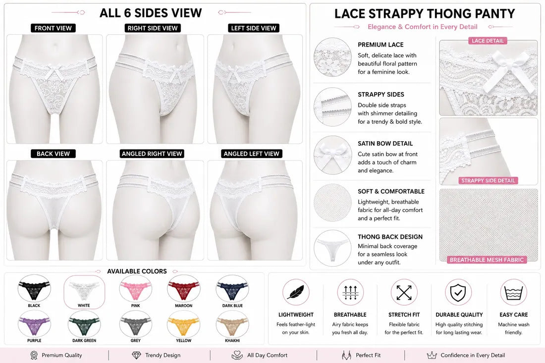 Scalloped Lace Ribbon Thong in White, photo 4