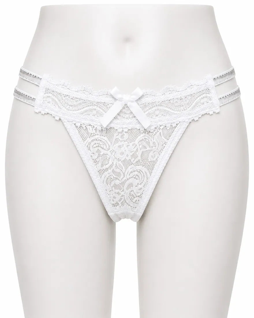 Scalloped Lace Ribbon Thong in White, photo 1
