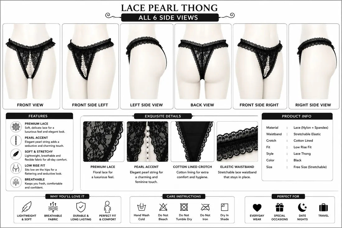 Pearl Split-Front Lace Panty in Black, photo 3