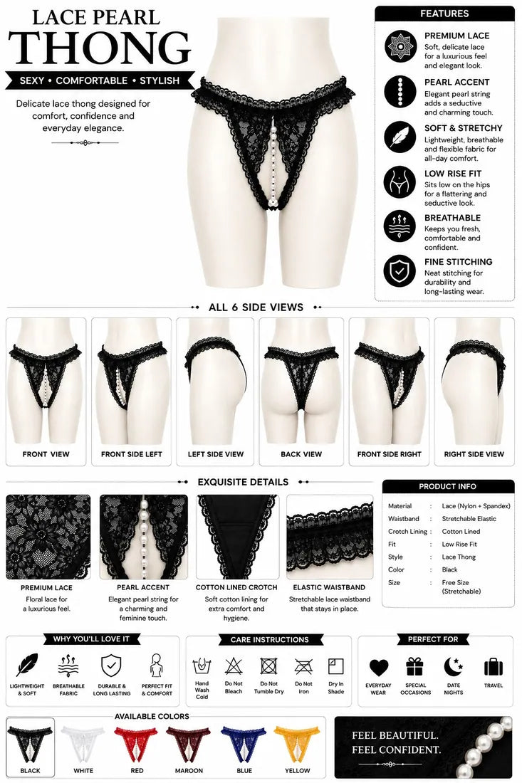 Pearl Split-Front Lace Panty in Black, photo 4