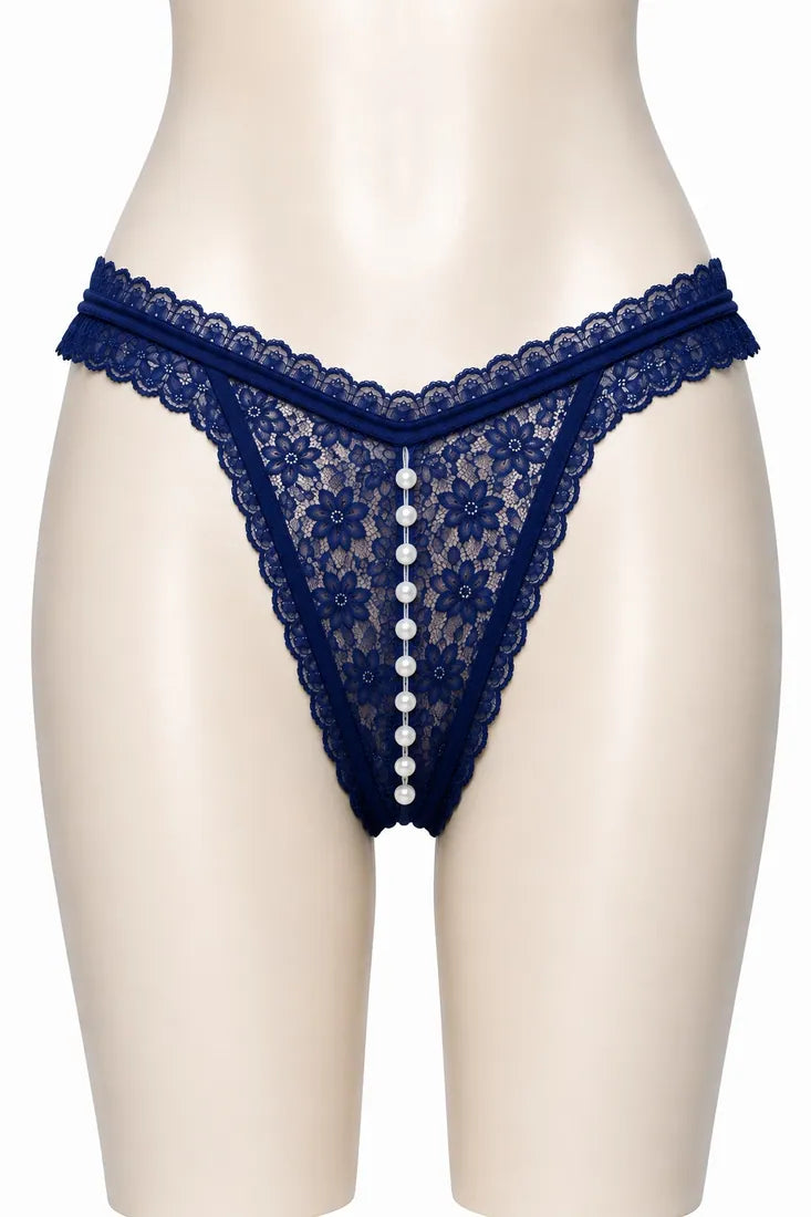 Pearl Split-Front Lace Panty in Blue, photo 1