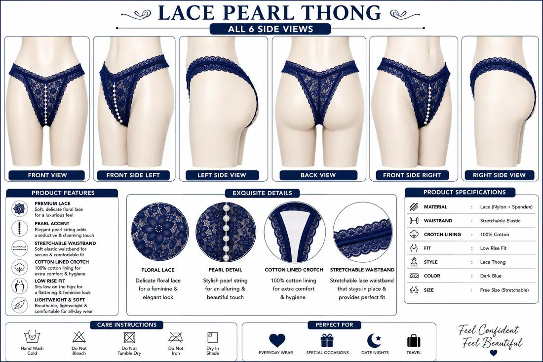 Pearl Split-Front Lace Panty in Blue, photo 3