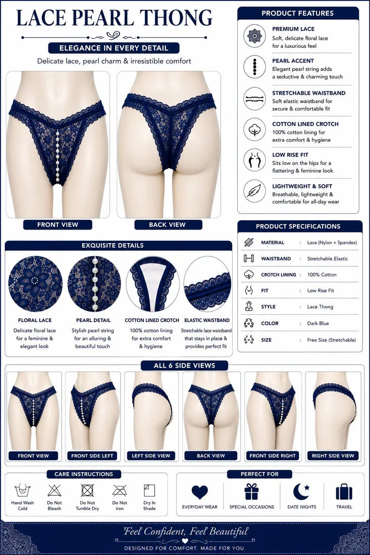 Pearl Split-Front Lace Panty in Blue, photo 4
