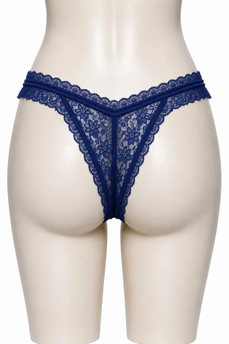 Pearl Split-Front Lace Panty in Blue, photo 2