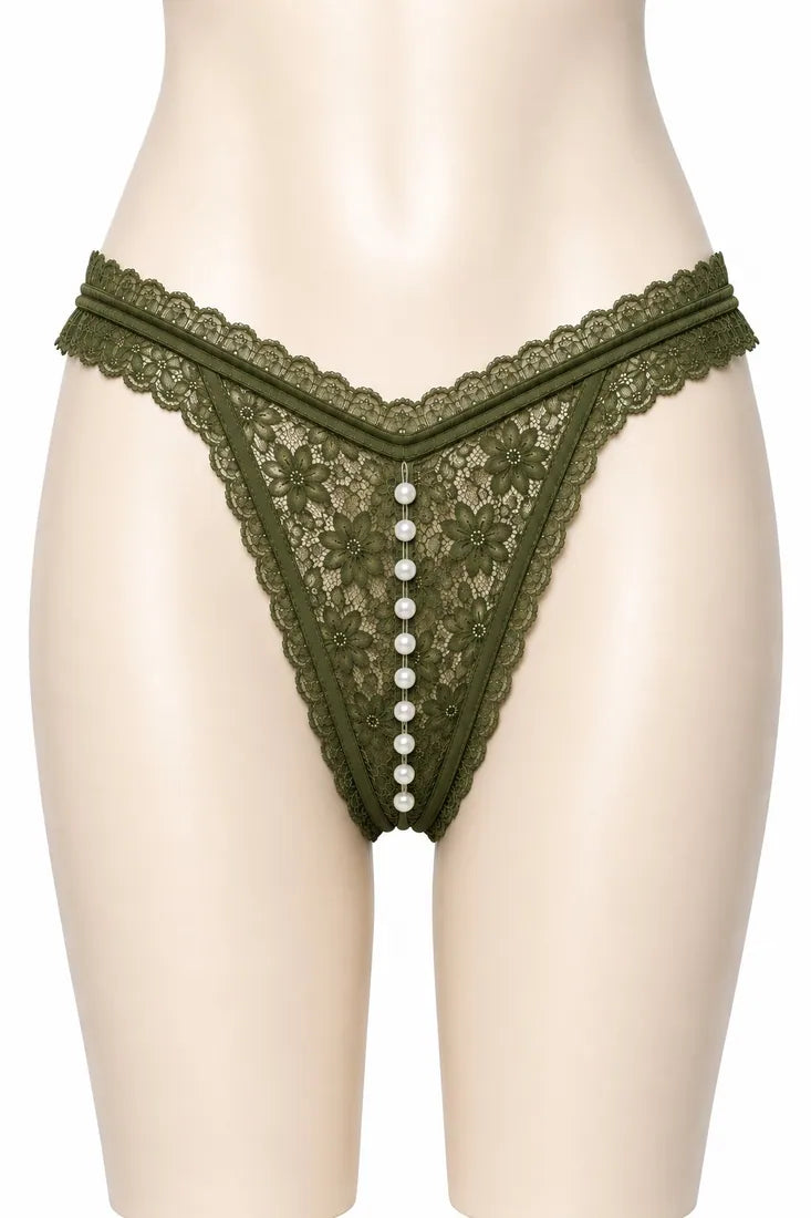 Pearl Split-Front Lace Panty in Dark Green, photo 1