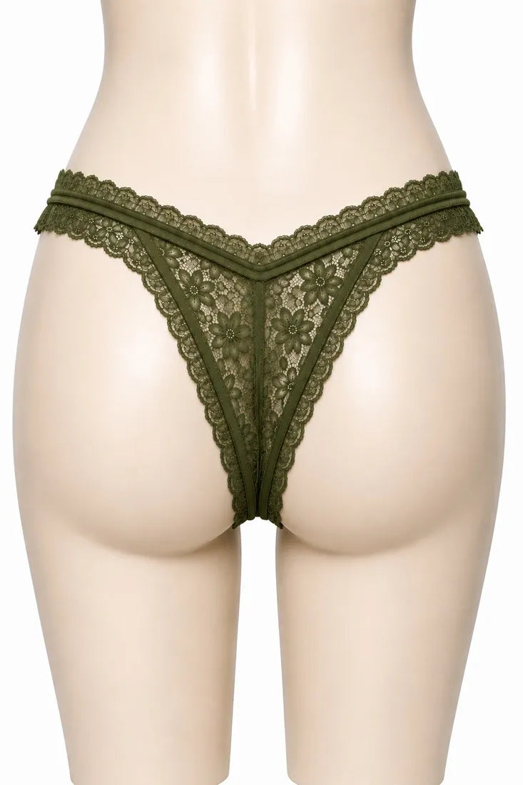 Pearl Split-Front Lace Panty in Dark Green, photo 2