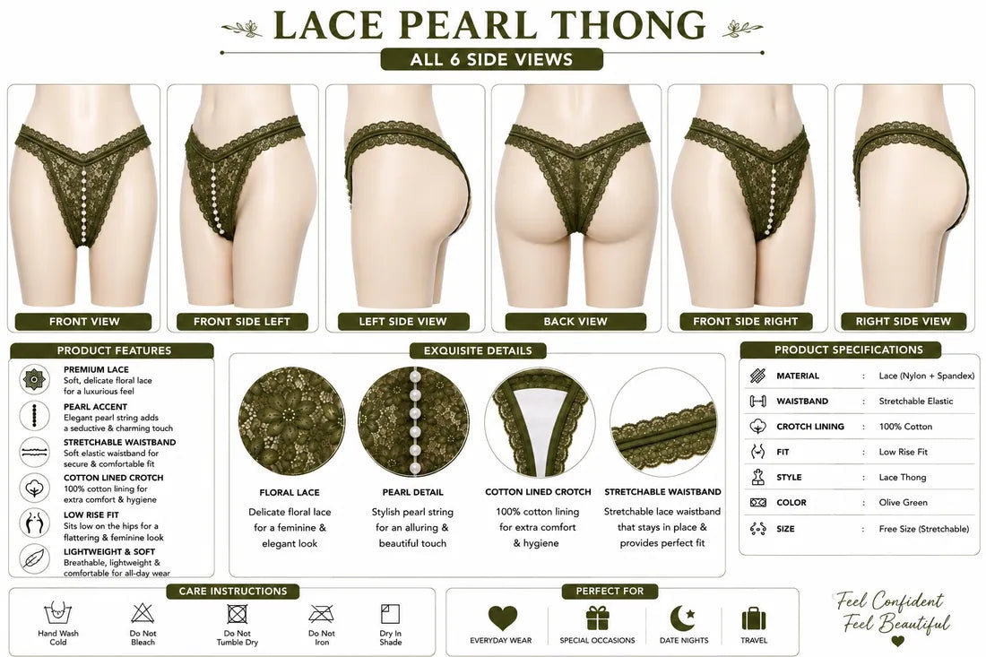 Pearl Split-Front Lace Panty in Dark Green, photo 3