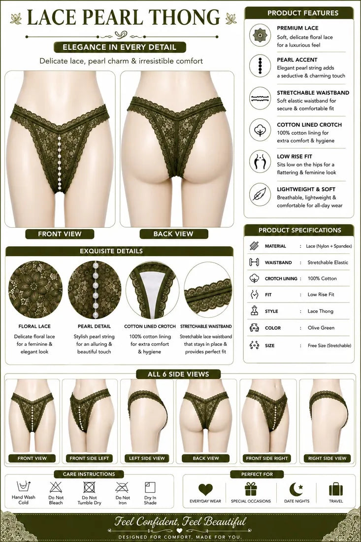 Pearl Split-Front Lace Panty in Dark Green, photo 4