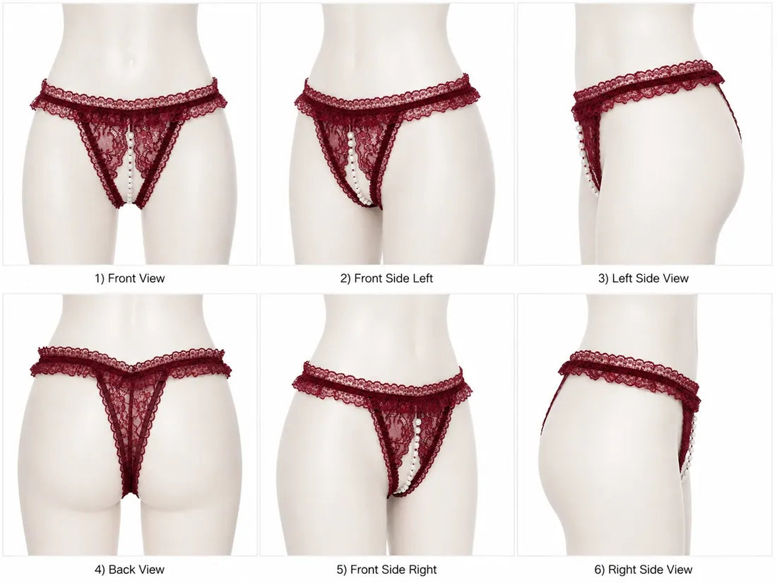 Pearl Split-Front Lace Panty in Maroon, photo 2