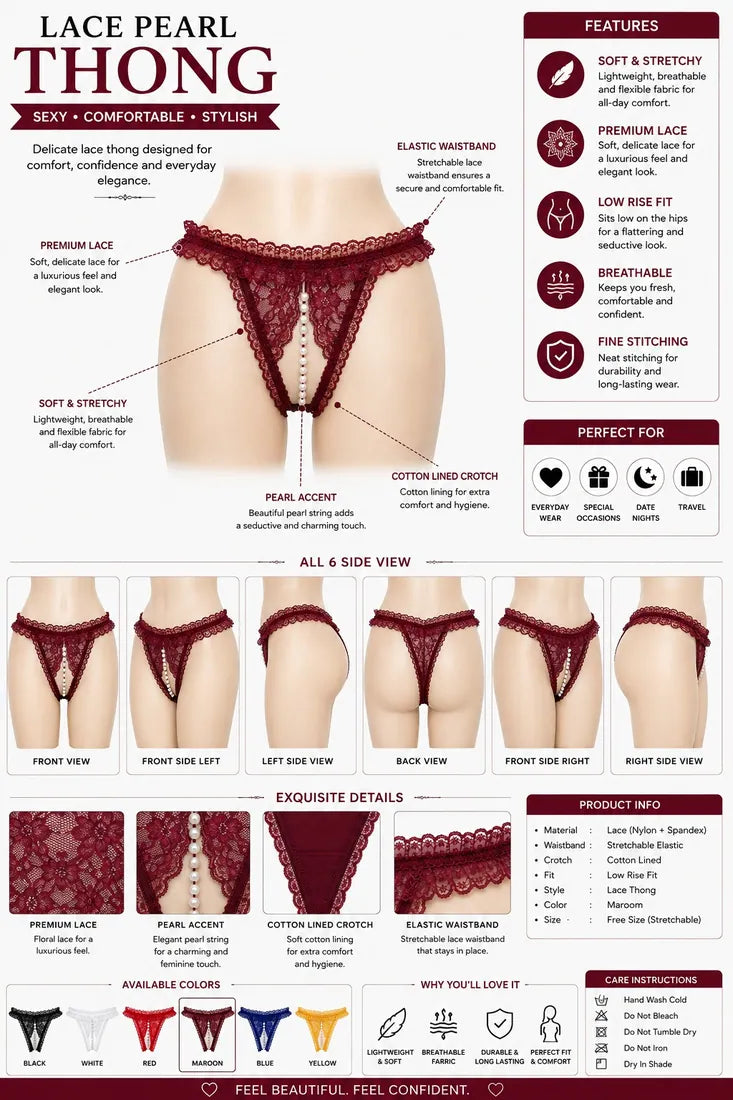 Pearl Split-Front Lace Panty in Maroon, photo 3