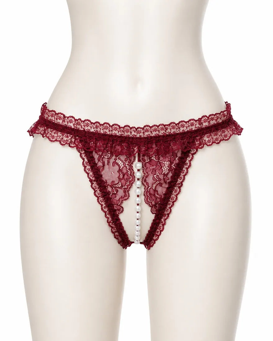Pearl Split-Front Lace Panty in Maroon, photo 1