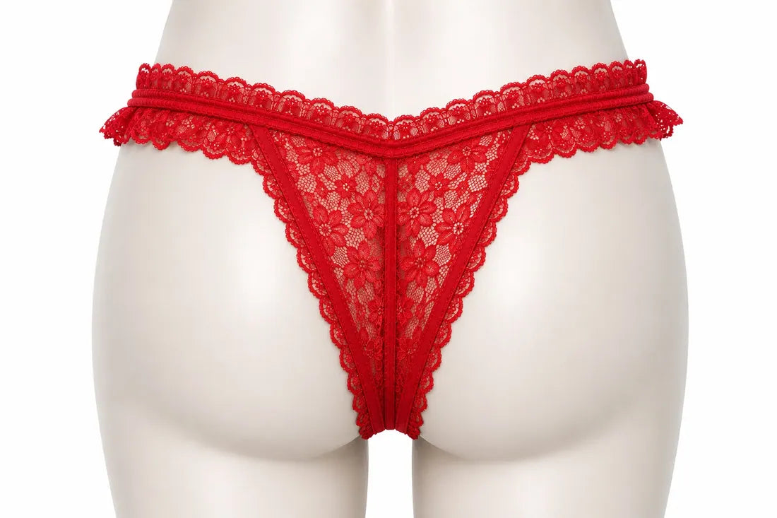 Pearl Split-Front Lace Panty in Red, photo 2