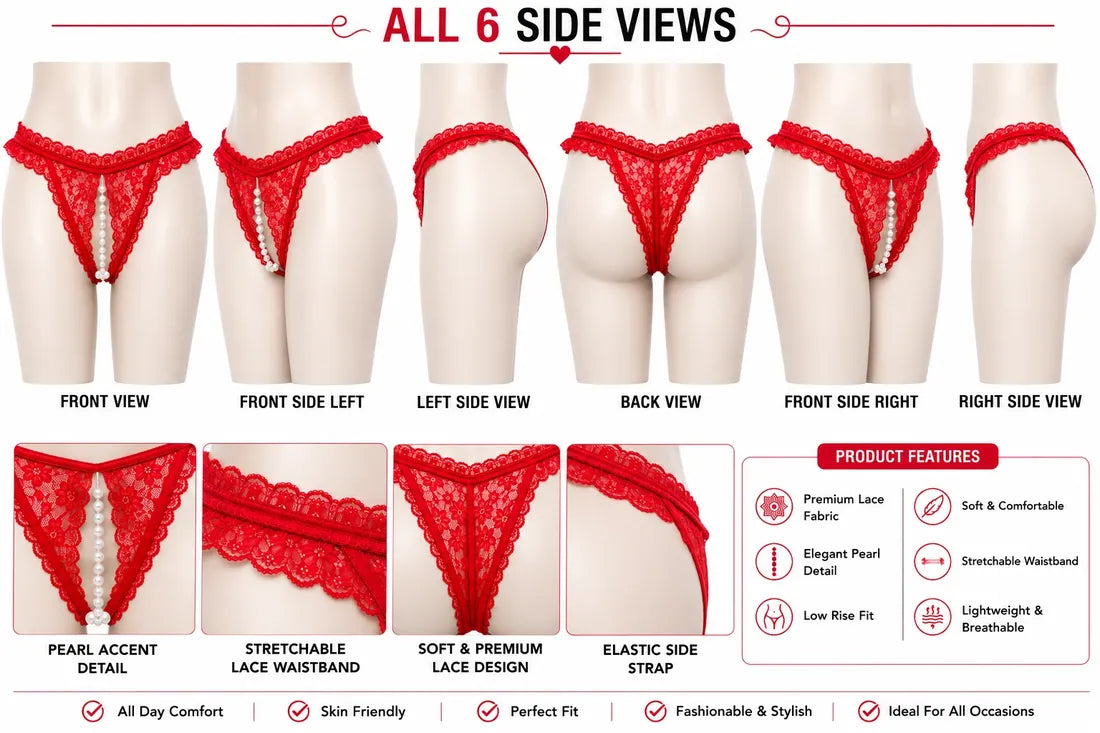 Pearl Split-Front Lace Panty in Red, photo 3