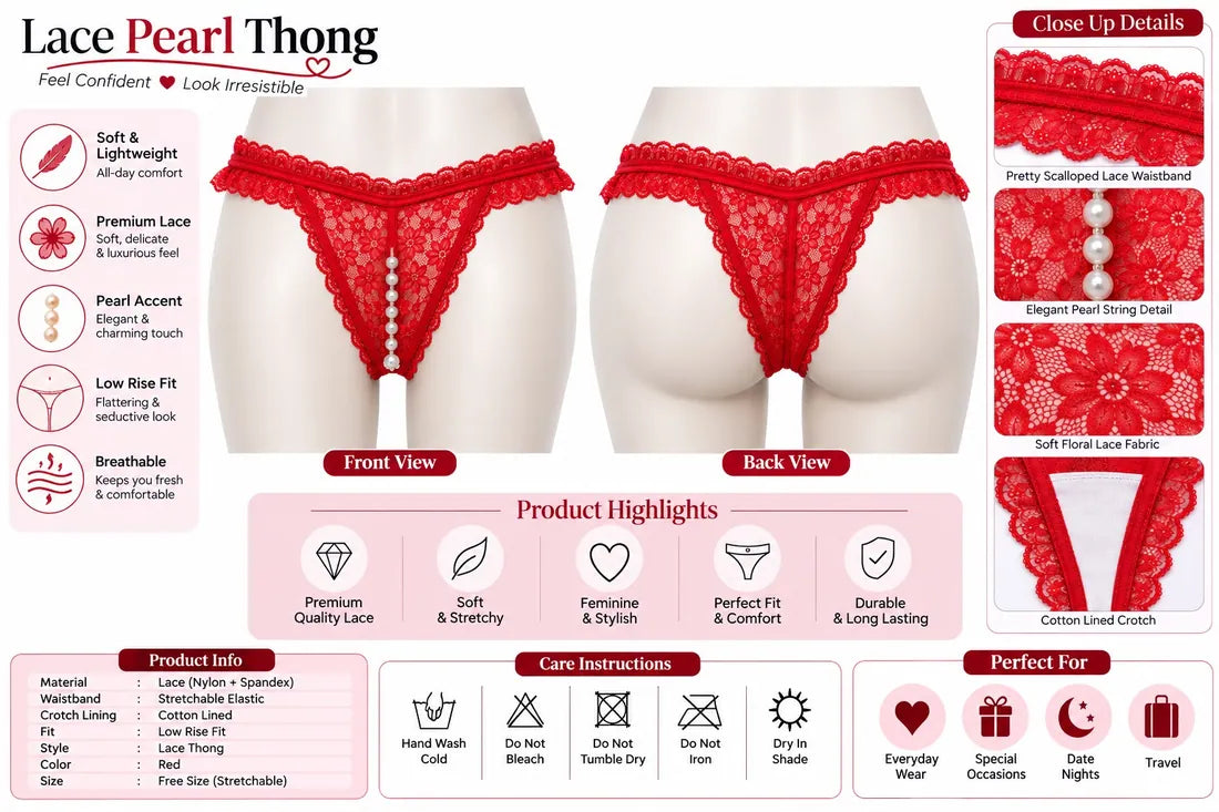 Pearl Split-Front Lace Panty in Red, photo 4