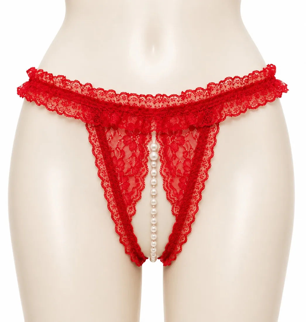 Pearl Split-Front Lace Panty in Red, photo 1