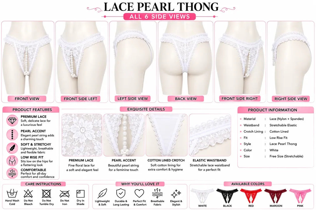 Pearl Split-Front Lace Panty in White, photo 3