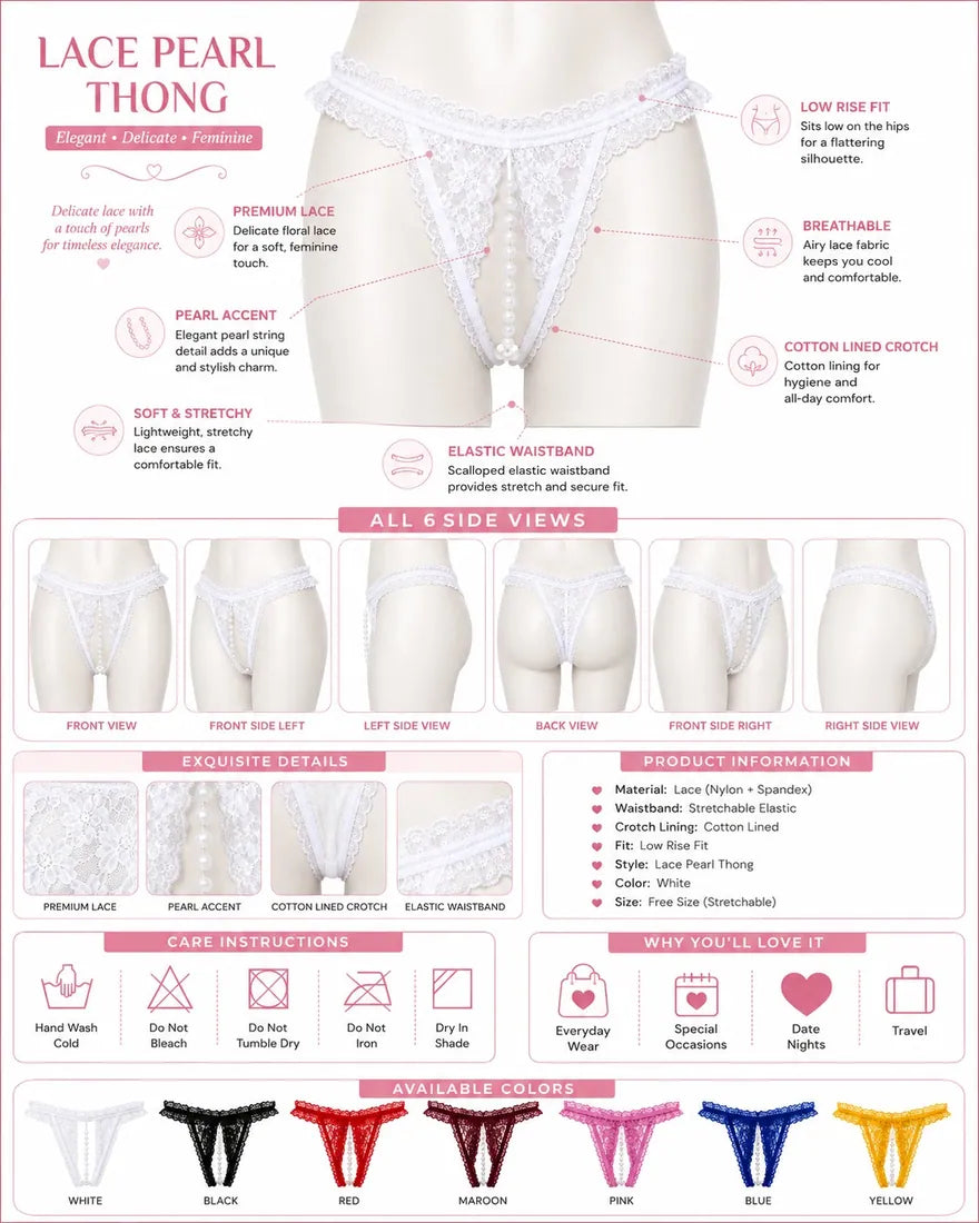 Pearl Split-Front Lace Panty in White, photo 4