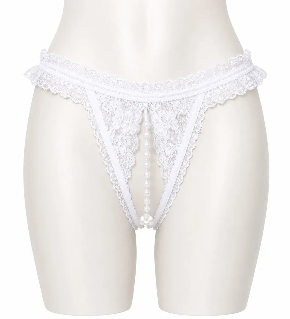 Pearl Split-Front Lace Panty in White, photo 1