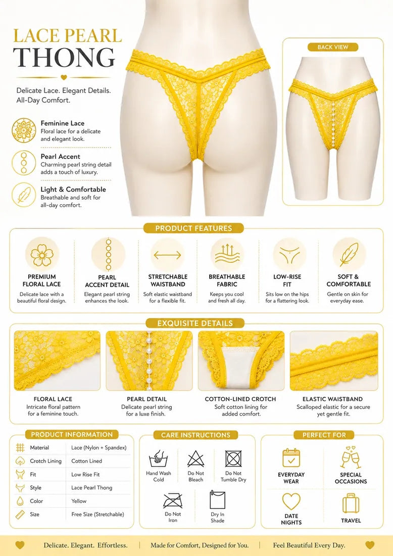 Pearl Split-Front Lace Panty in Yellow, photo 2