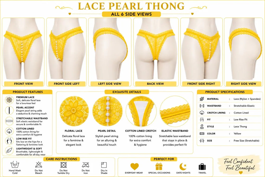 Pearl Split-Front Lace Panty in Yellow, photo 3