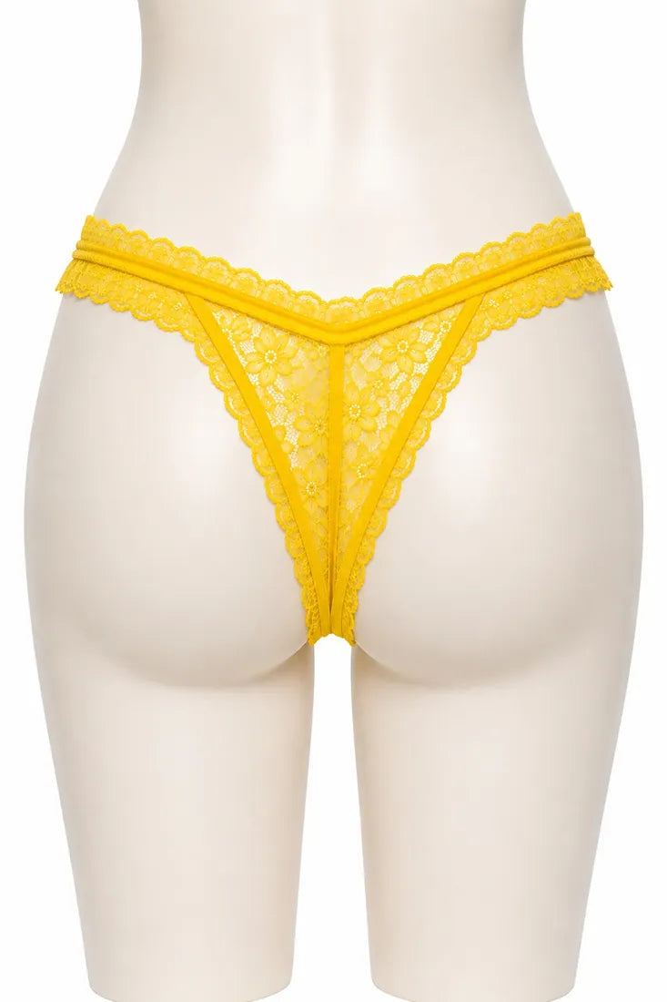 Pearl Split-Front Lace Panty in Yellow, front view