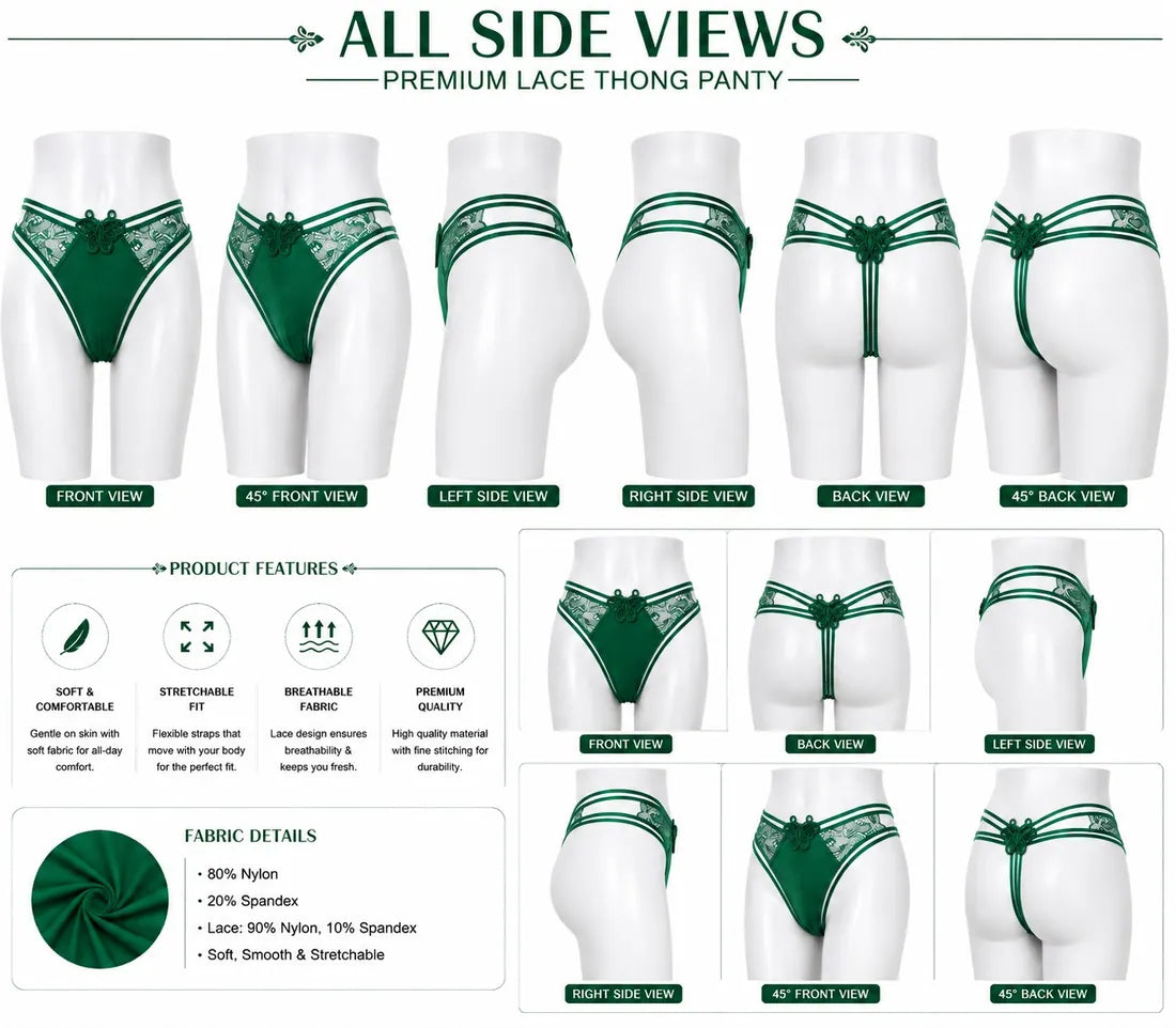 Butterfly Lace Applique Thong in Dark Green, photo 3
