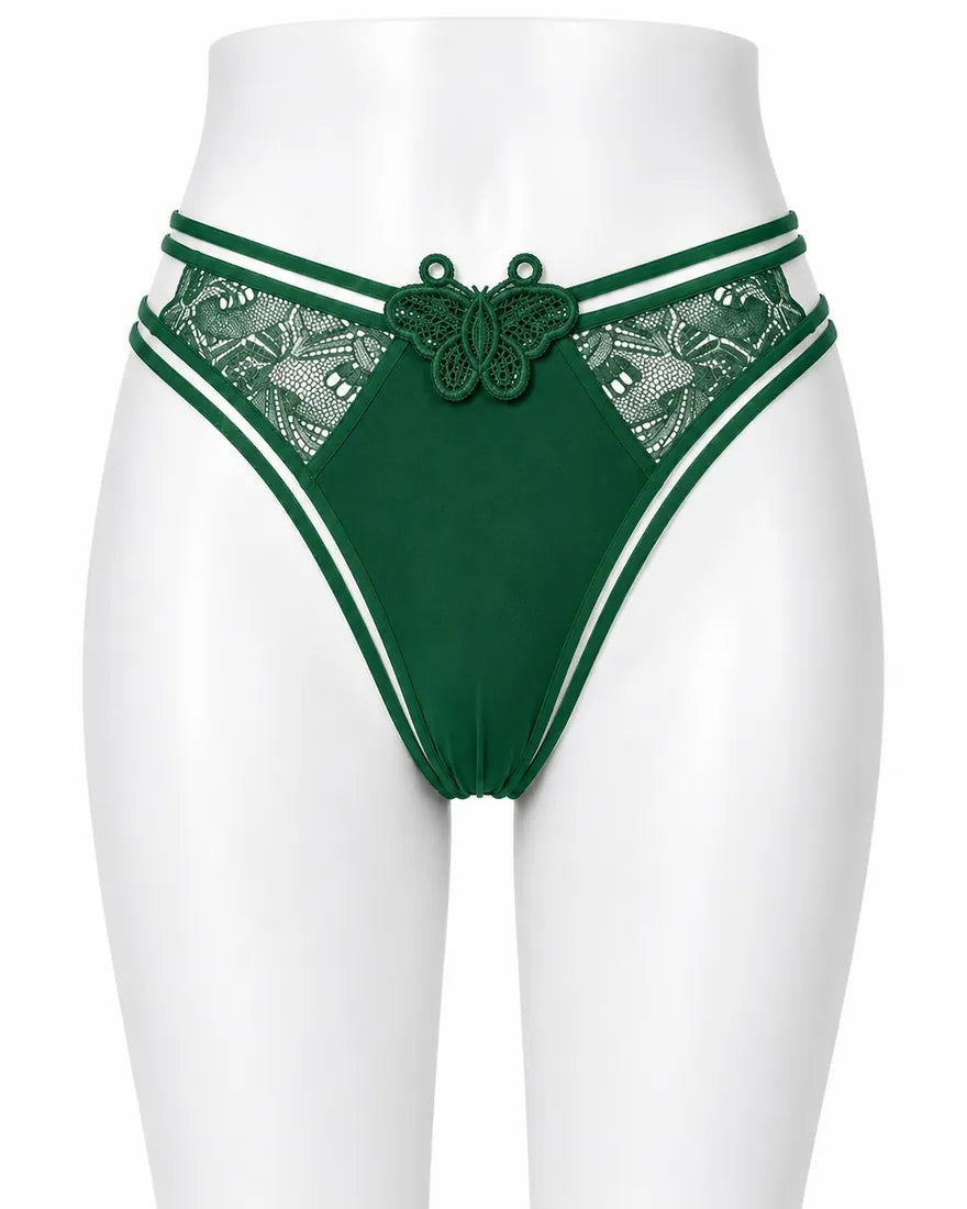 Butterfly Lace Applique Thong in Dark Green, photo 1