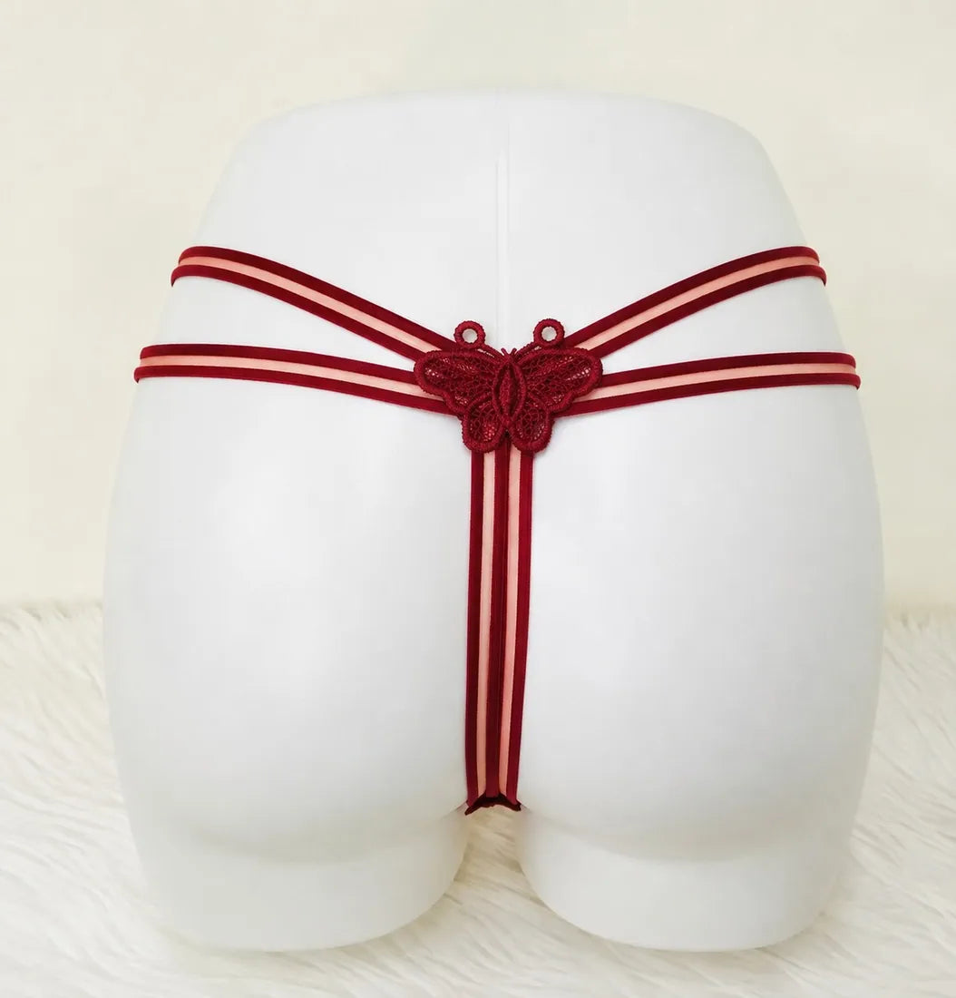 Butterfly Lace Applique Thong in Maroon, photo 2