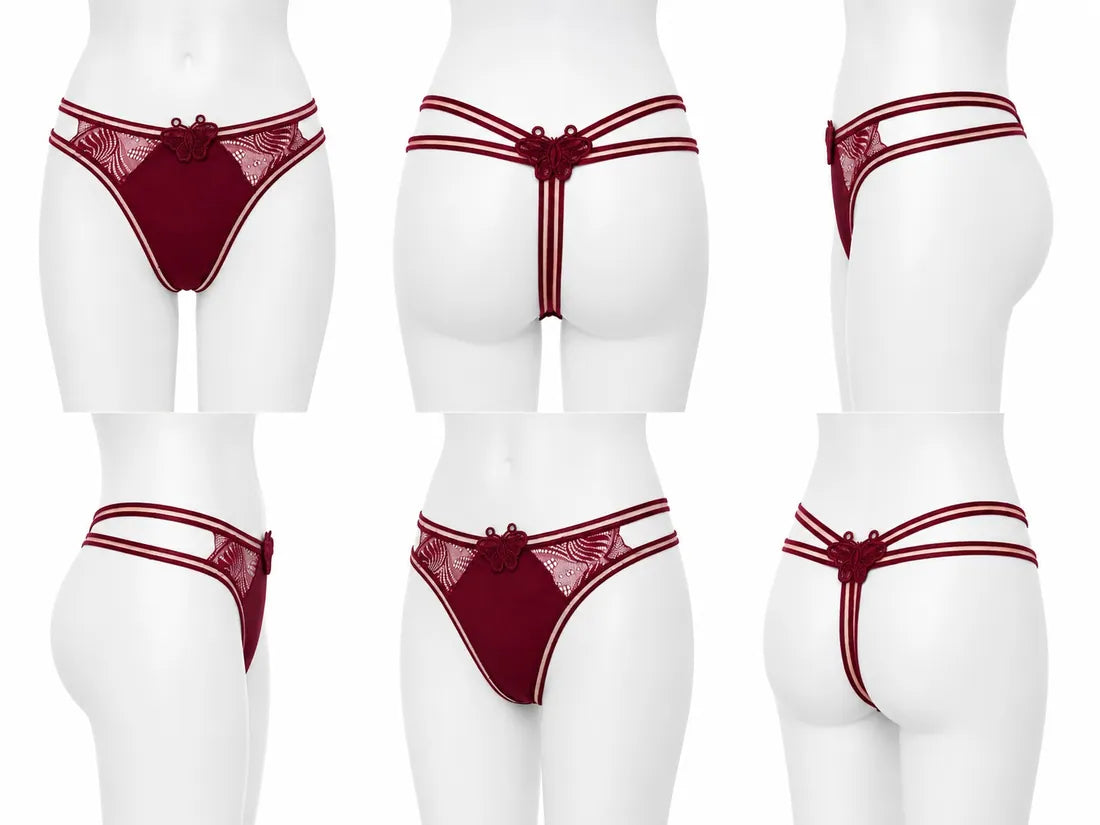 Butterfly Lace Applique Thong in Maroon, photo 4