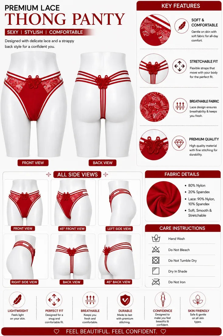 Butterfly Lace Applique Thong in Red, photo 4
