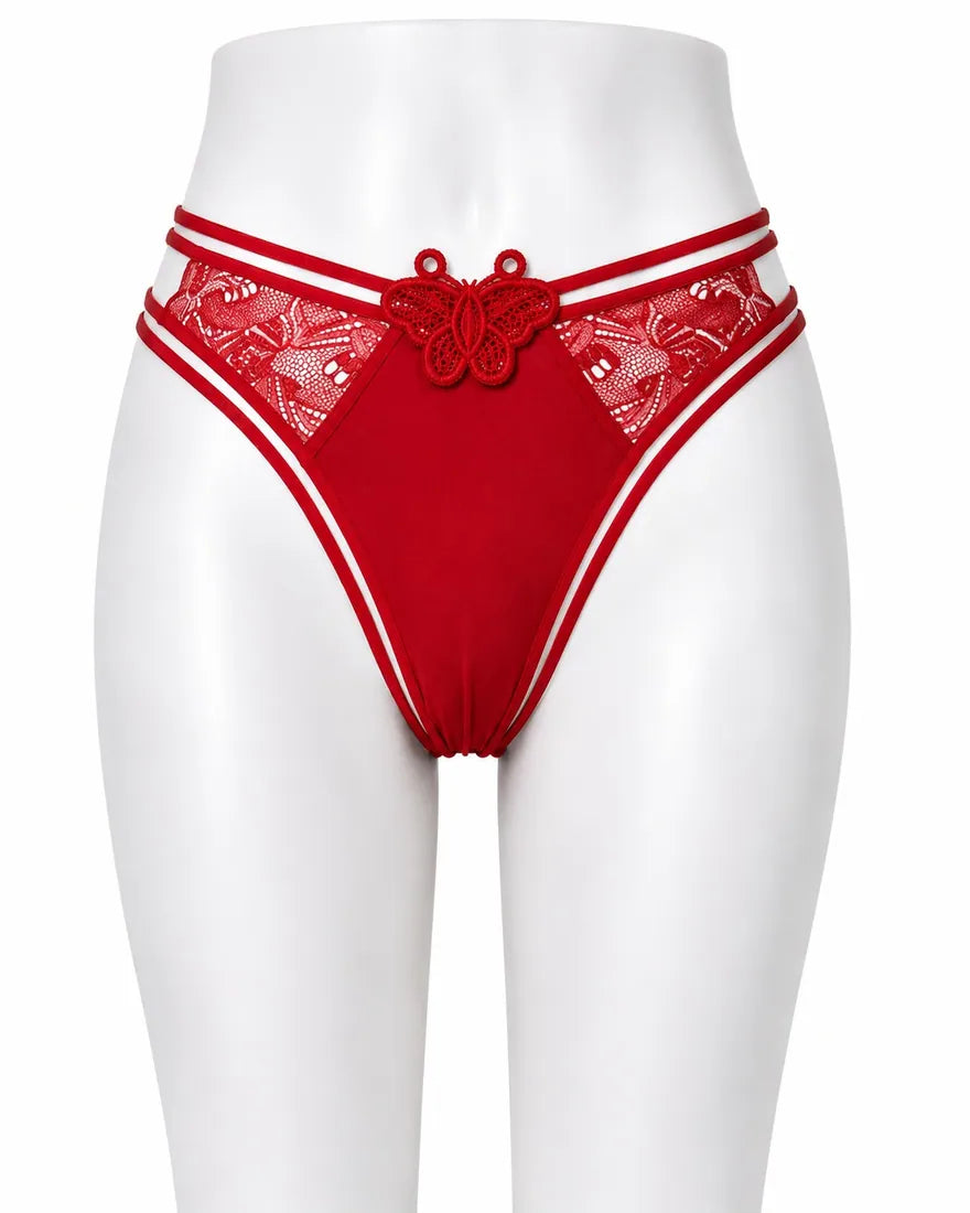 Butterfly Lace Applique Thong in Red, photo 1