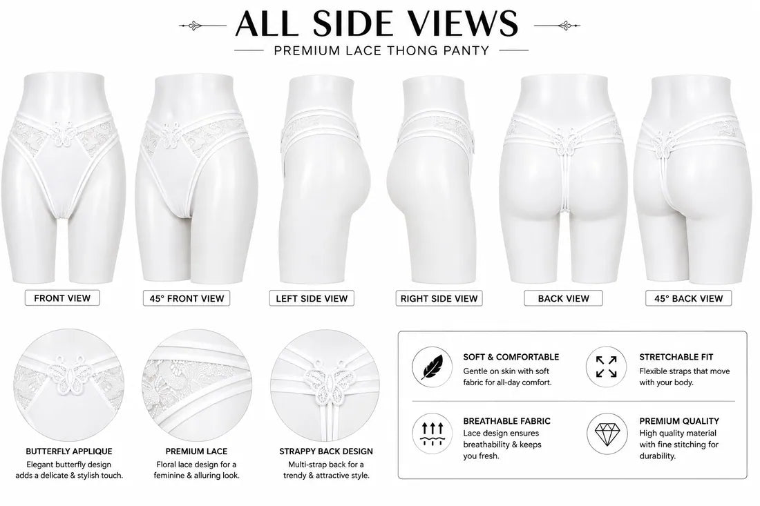 Butterfly Lace Applique Thong in White, photo 4