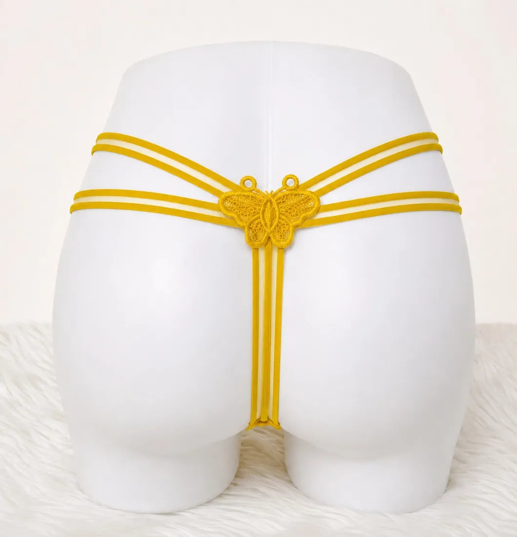 Butterfly Lace Applique Thong in Yellow, photo 2