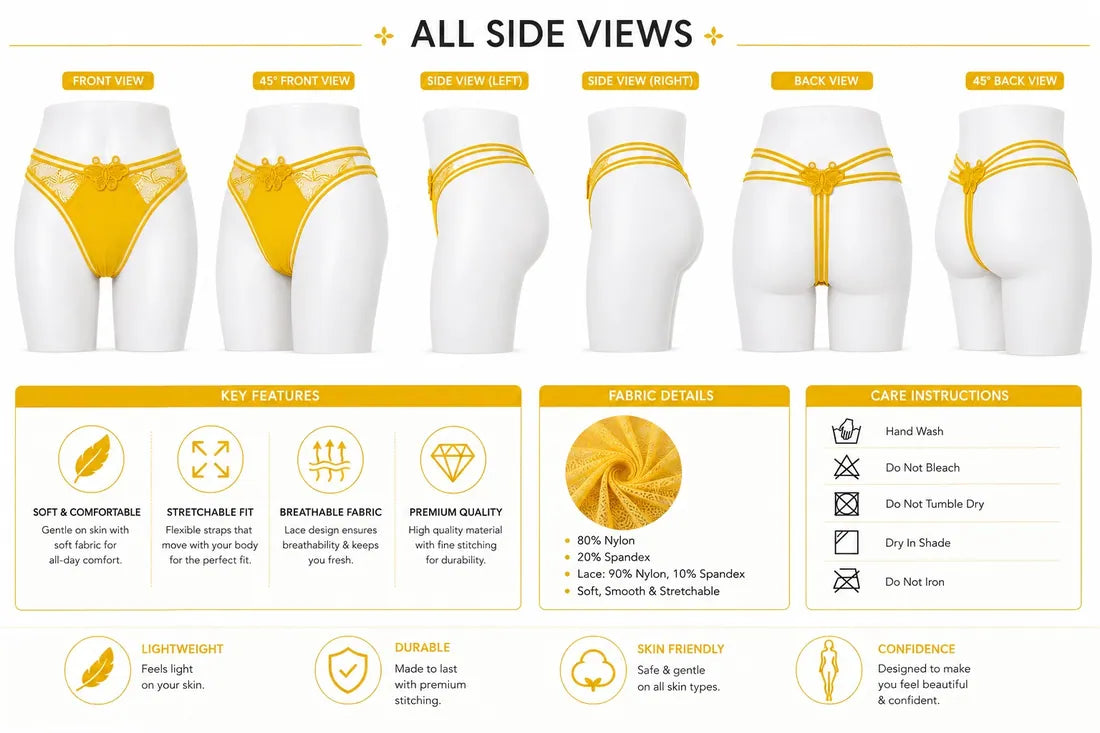Butterfly Lace Applique Thong in Yellow, photo 3