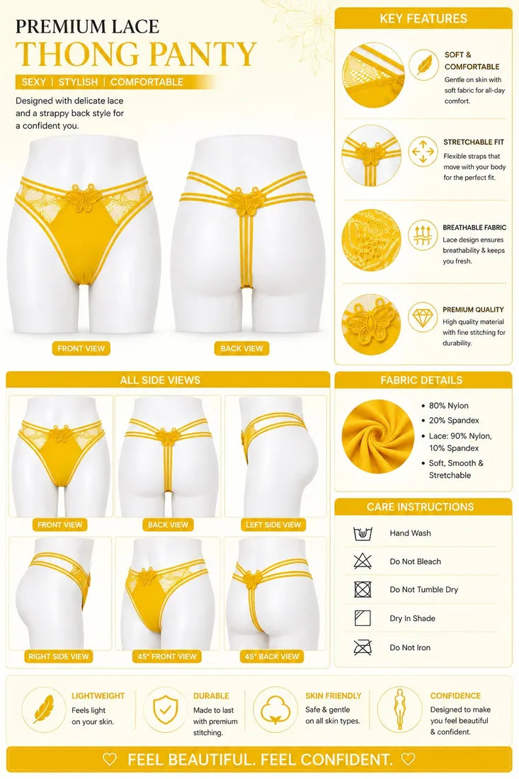 Butterfly Lace Applique Thong in Yellow, photo 4