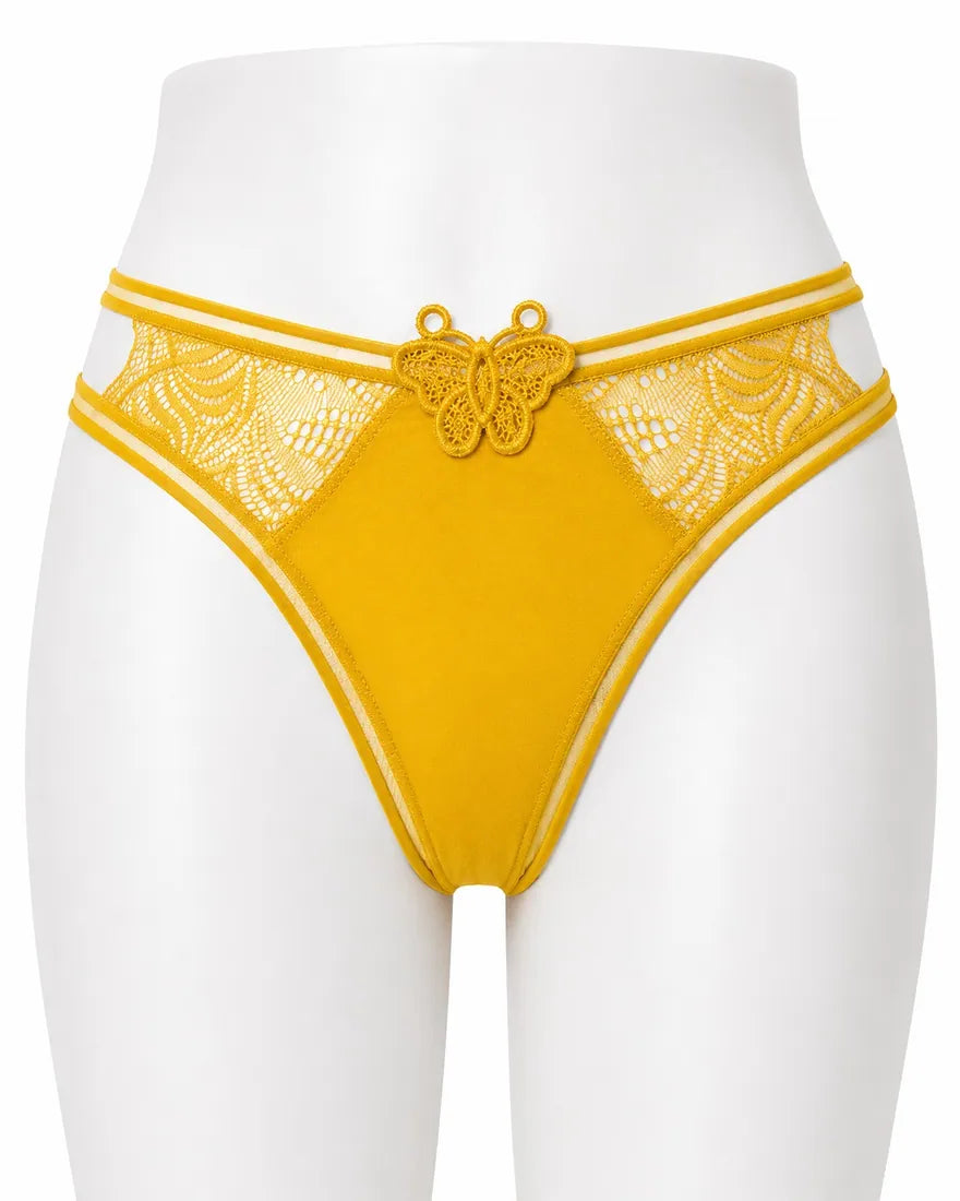 Butterfly Lace Applique Thong in Yellow, photo 1