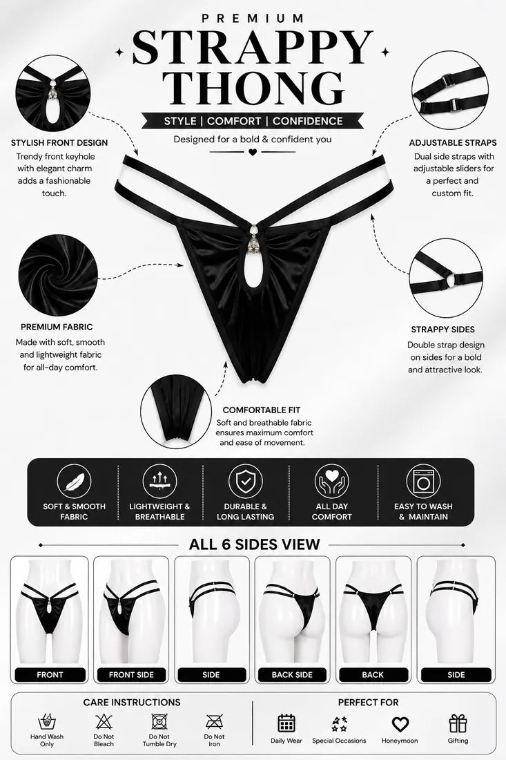 Minimalist Ring Strap Thong in Black, photo 3