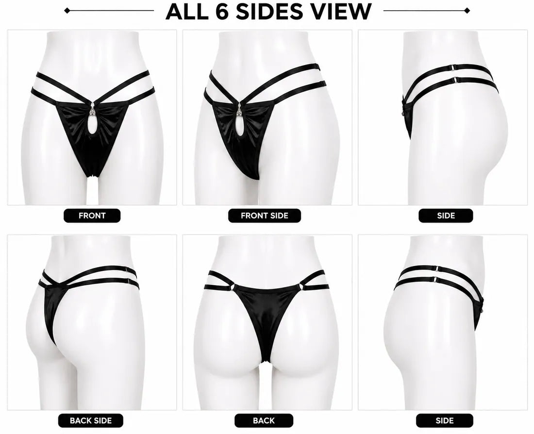 Minimalist Ring Strap Thong in Black, photo 4