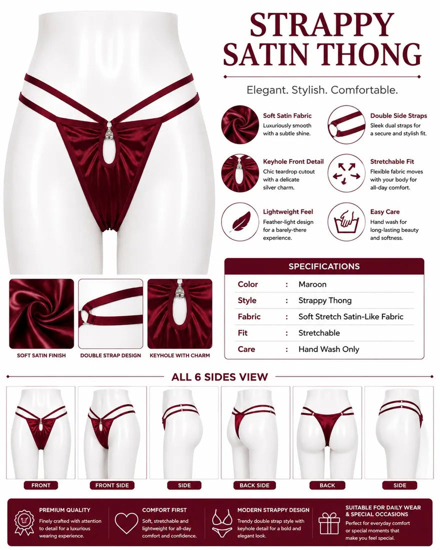 Minimalist Ring Strap Thong in Maroon, photo 4