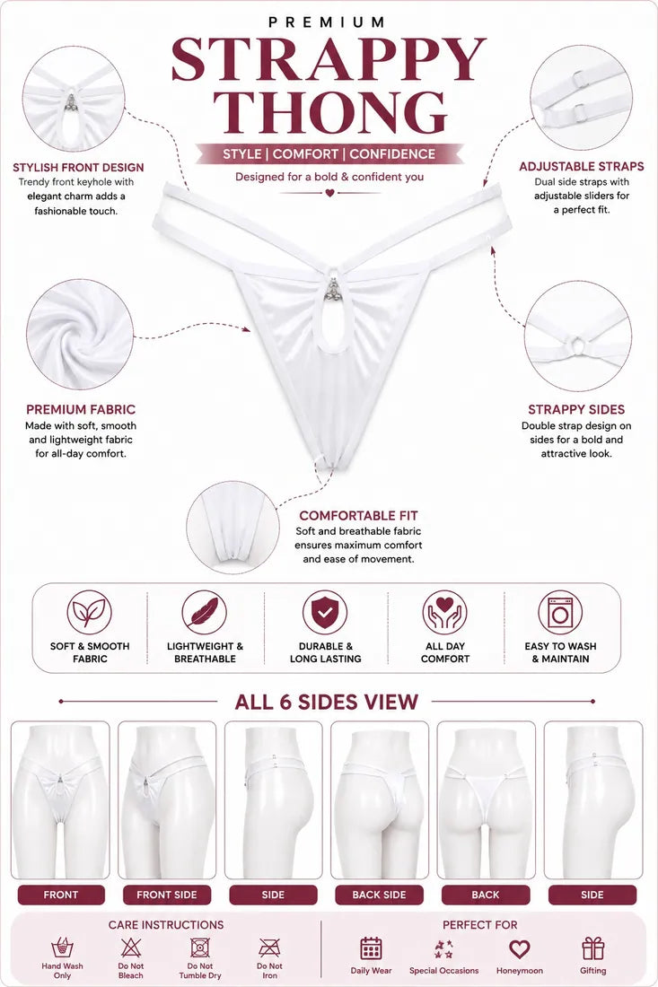 Minimalist Ring Strap Thong in White, photo 4