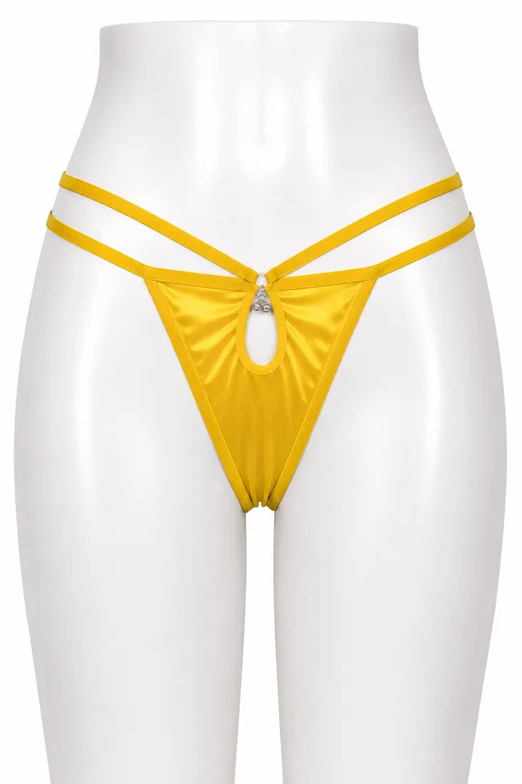 Minimalist Ring Strap Thong in Yellow, front view