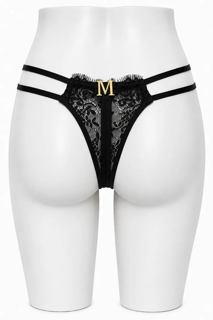 Classic Lace Double Strap Panty in Black, photo 2