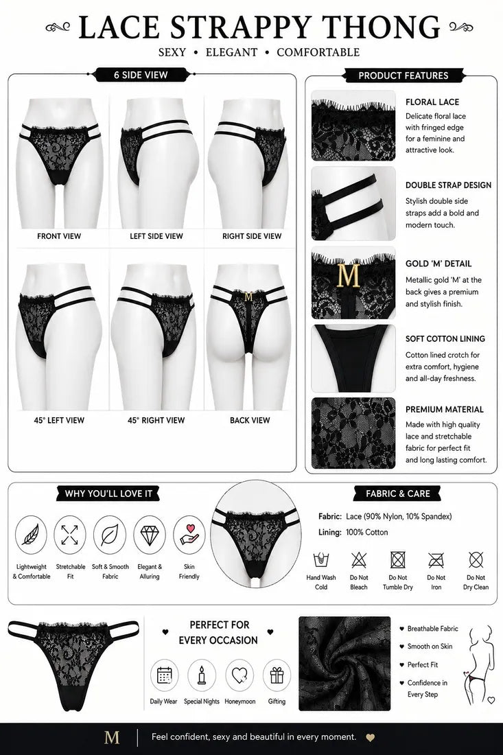 Classic Lace Double Strap Panty in Black, photo 4