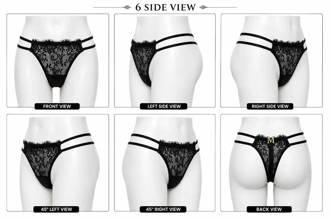 Classic Lace Double Strap Panty in Black, photo 3