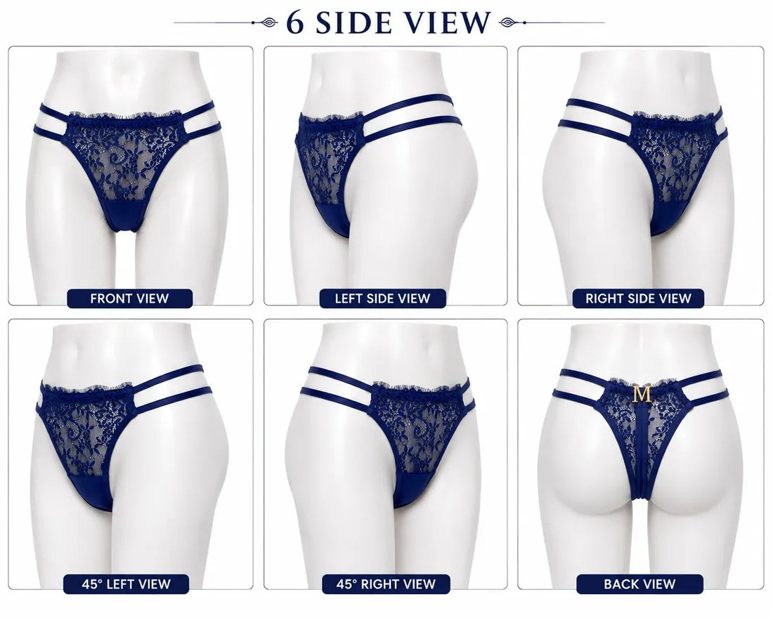 Classic Lace Double Strap Panty in Blue, photo 3