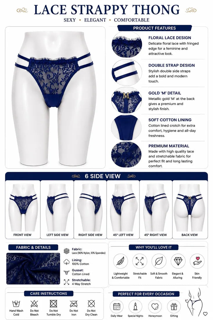 Classic Lace Double Strap Panty in Blue, photo 4