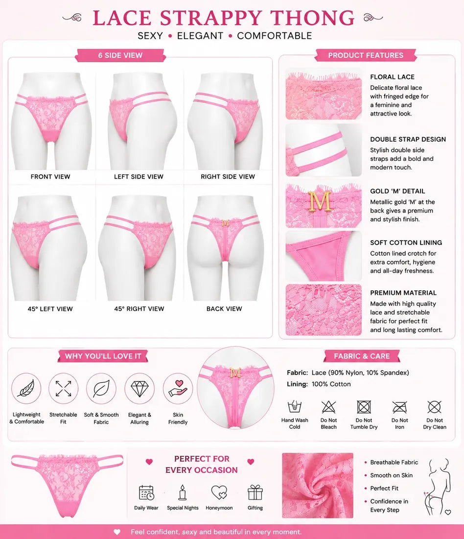 Classic Lace Double Strap Panty in Light Pink, photo 3