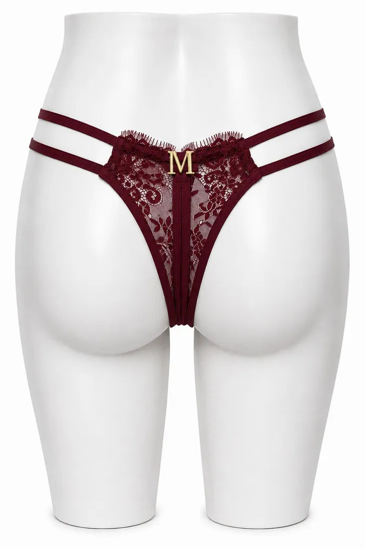 Classic Lace Double Strap Panty in Maroon, photo 2