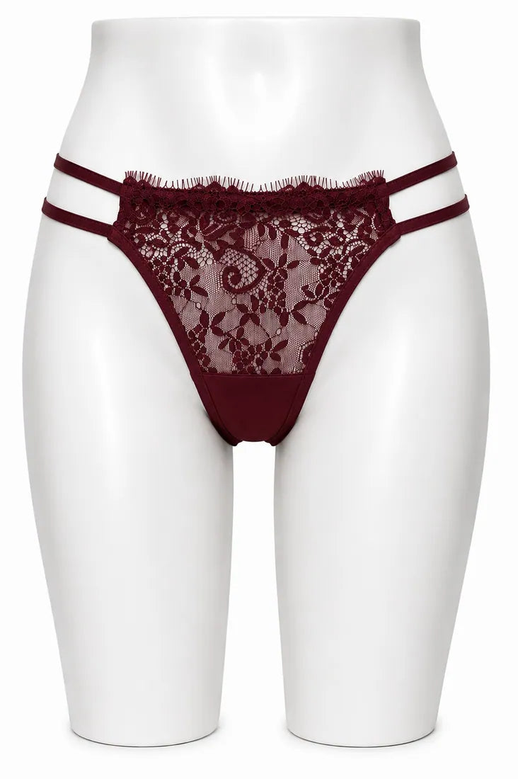 Classic Lace Double Strap Panty in Maroon, photo 1
